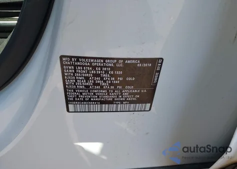 2019 Volkswagen Atlas 3.6L V6 Sel from USA, damaged, VIN 1V2ER2CA5KC556414